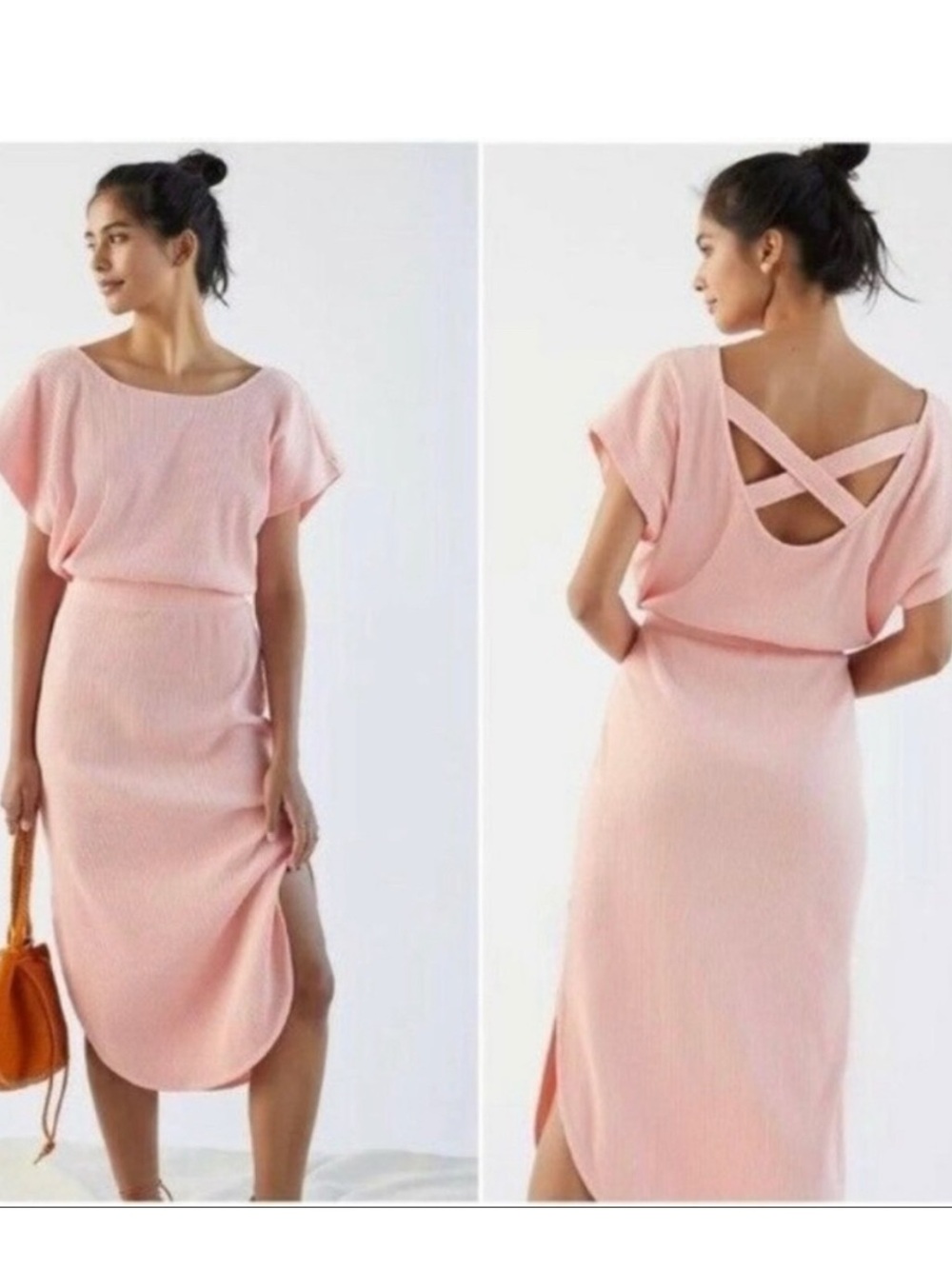 Anthropologie daily practice light coral Cross-Back Ribbed Midi Dress